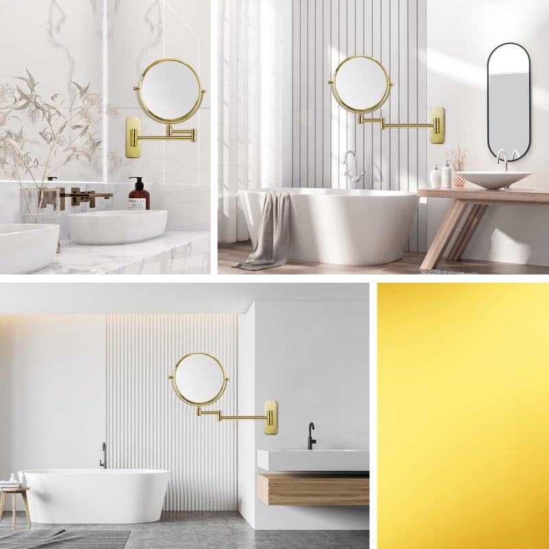Nicesail Makeup Mirror, Wall Mounted 7X Magnifying Mirror Vanity Mirror for Bathroom, Extendable Swivel, Brass and 304 Stainless Steel Material for Hotel or Home, Gold Finish (8 Inch, 7X) - Image 2